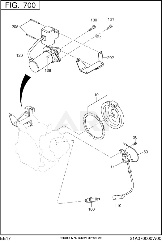 700 Electric Device Diagram and Parts List for EE170DST010  Subaru Engine
