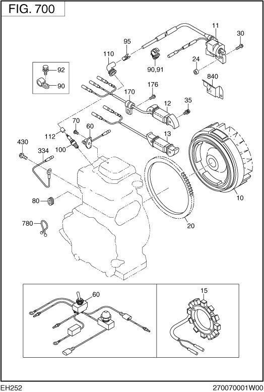 Electric Device Diagram and Parts List for EH252B02021 EH252 Subaru Engine
