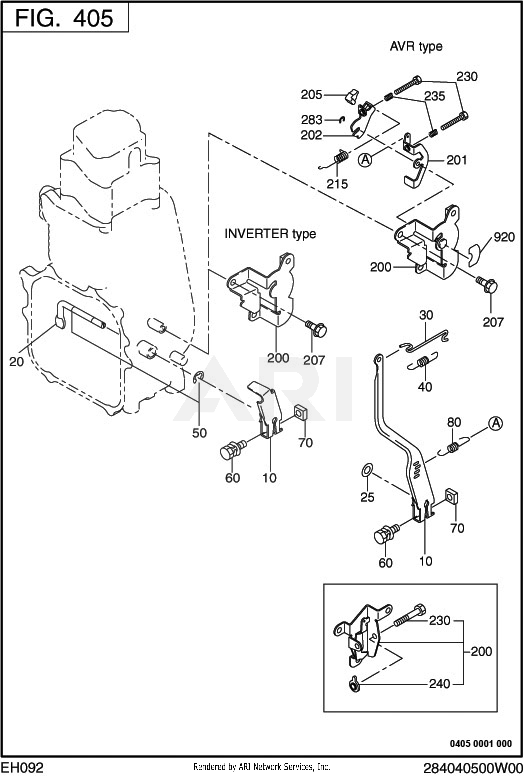 405 Governor Diagram and Parts List for RAS17023095  Subaru Generator
