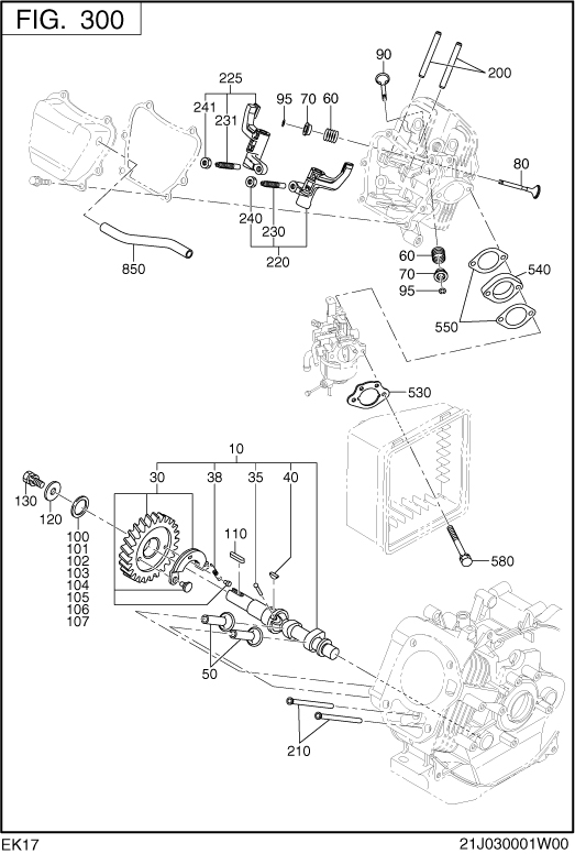 Intake,exhaust Group Diagram and Parts List for EK170BS0010 EK170 Subaru Engine