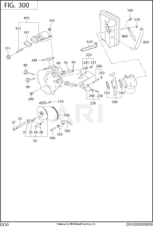 300 Intake And Exhaust Diagram and Parts List for EX300D520X2  Subaru Engine