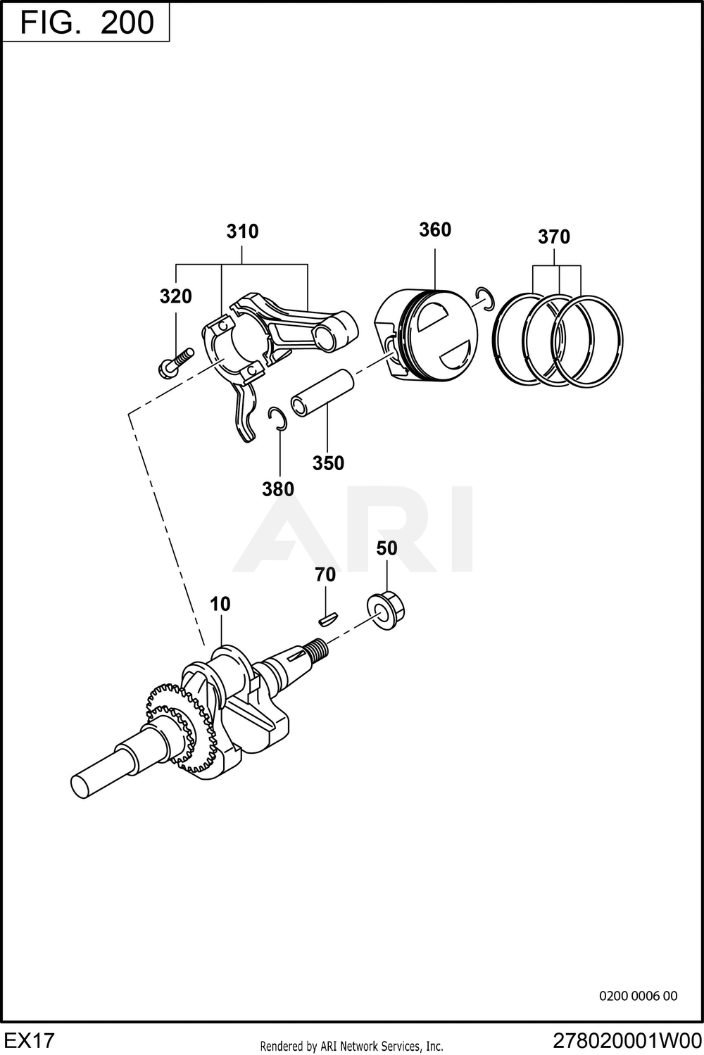 200 Crankshaft Diagram and Parts List for RAS32023514  Subaru Generator