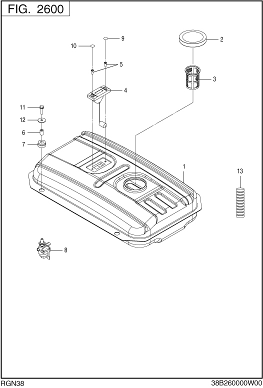 Fuel Lubricant Diagram and Parts List for RGN38016000 RGN3800 Subaru Generator