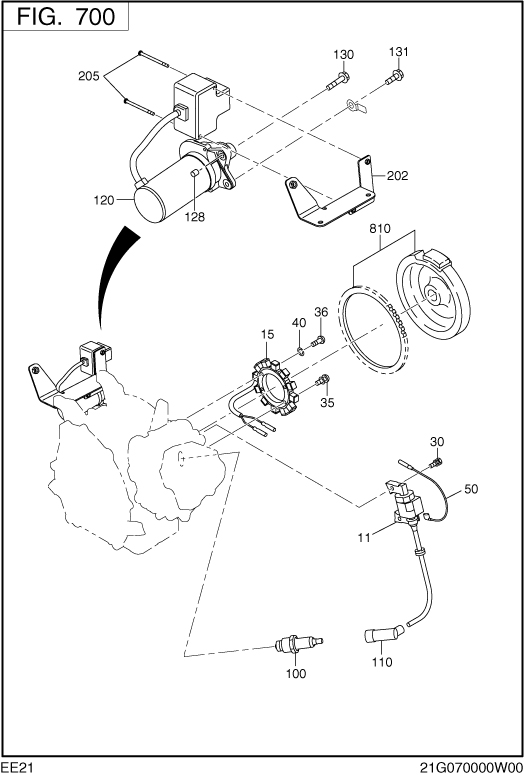 Electric Device Diagram and Parts List for EE210DSM910 EE210 Subaru Engine