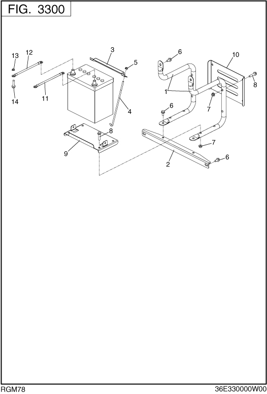Battery Frame Diagram and Parts List for RGM78016500 RGX7800E Subaru Generator