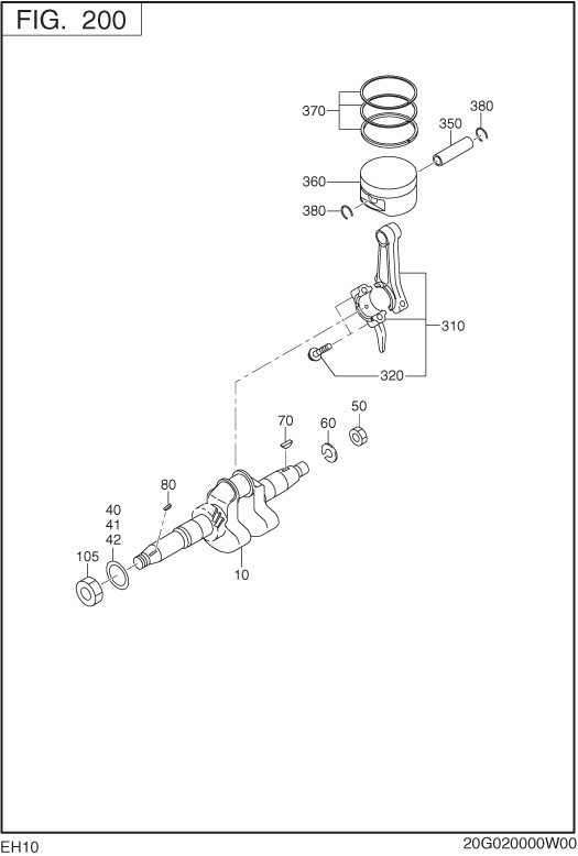 Crankshaft Piston Diagram and Parts List for EH100F47013 EH100 Subaru Engine