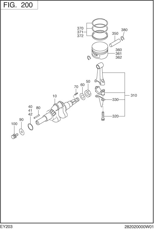 Crankshaft,piston Diagram and Parts List for EY203DC0760 EY203 Subaru Engine
