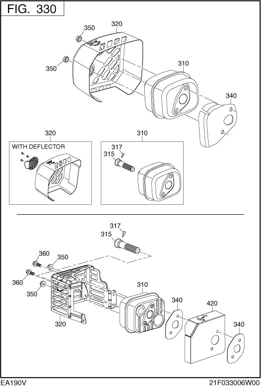 Intake Exhaust Diagram and Parts List for EA190V53010 EA190 Subaru Engine