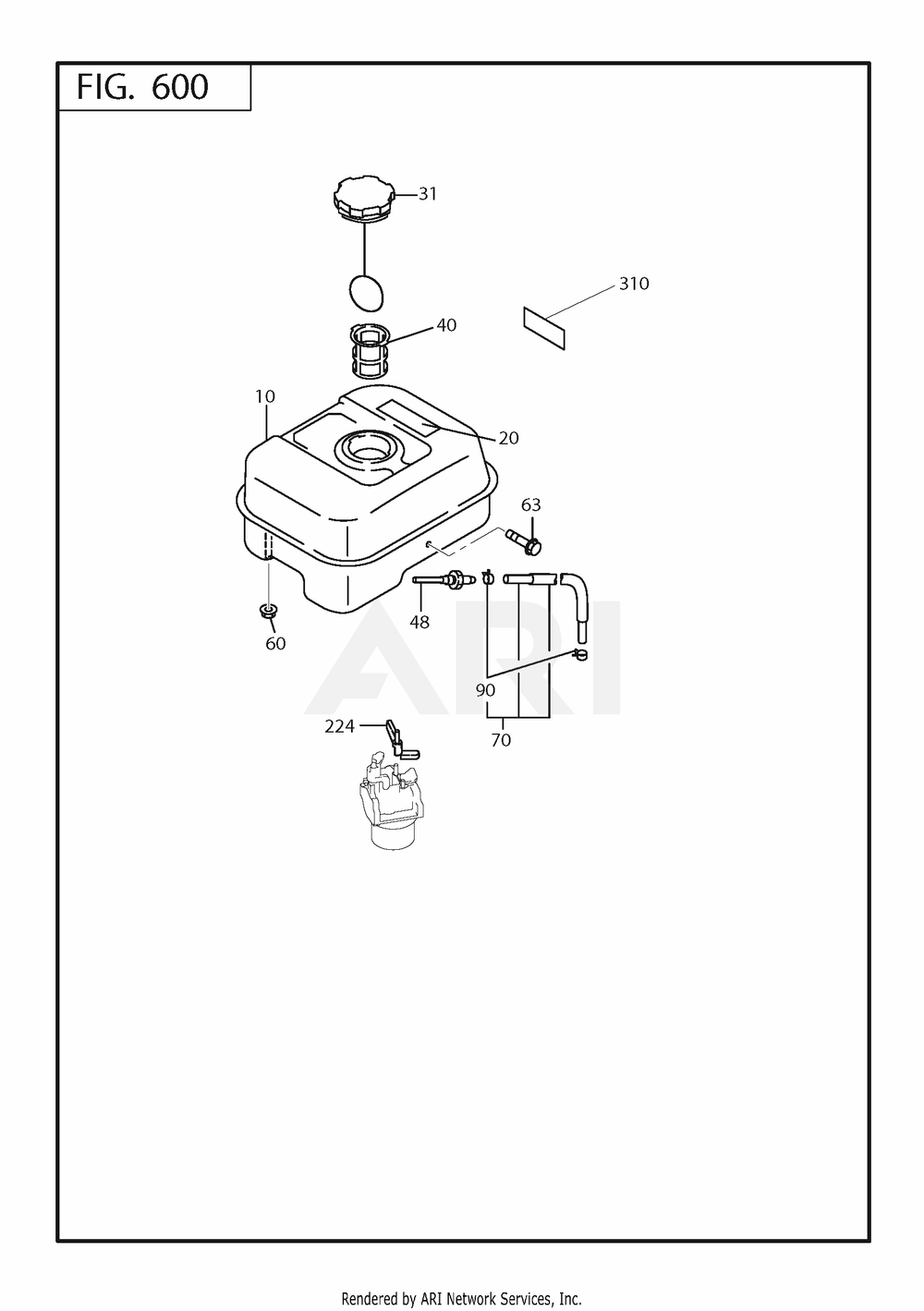 600 Fuel And Lubricant Diagram and Parts List for 170DT1111  Subaru Engine