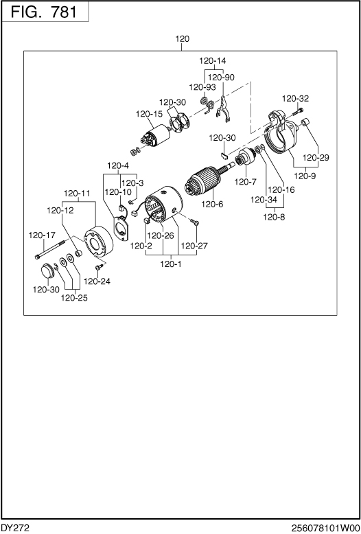 Electric Device Group Diagram and Parts List for DY272DS7040 DY272 Subaru Engine