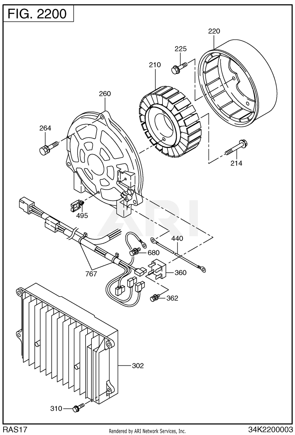 2200 Generator Diagram and Parts List for RAS17023094  Subaru Generator
