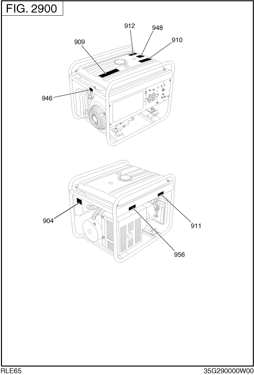 Label Diagram and Parts List for RLE65053500 RGX6500E Subaru Generator
