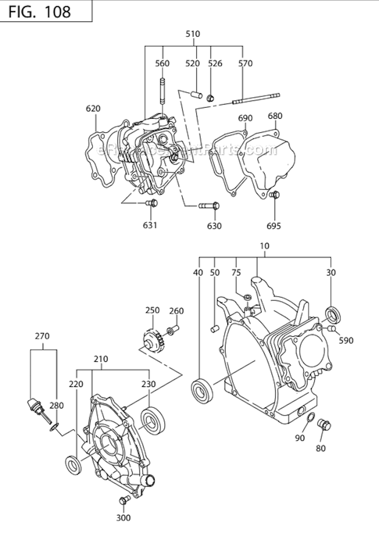 Crankcase Group Diagram and Parts List for SP170  Subaru Engine