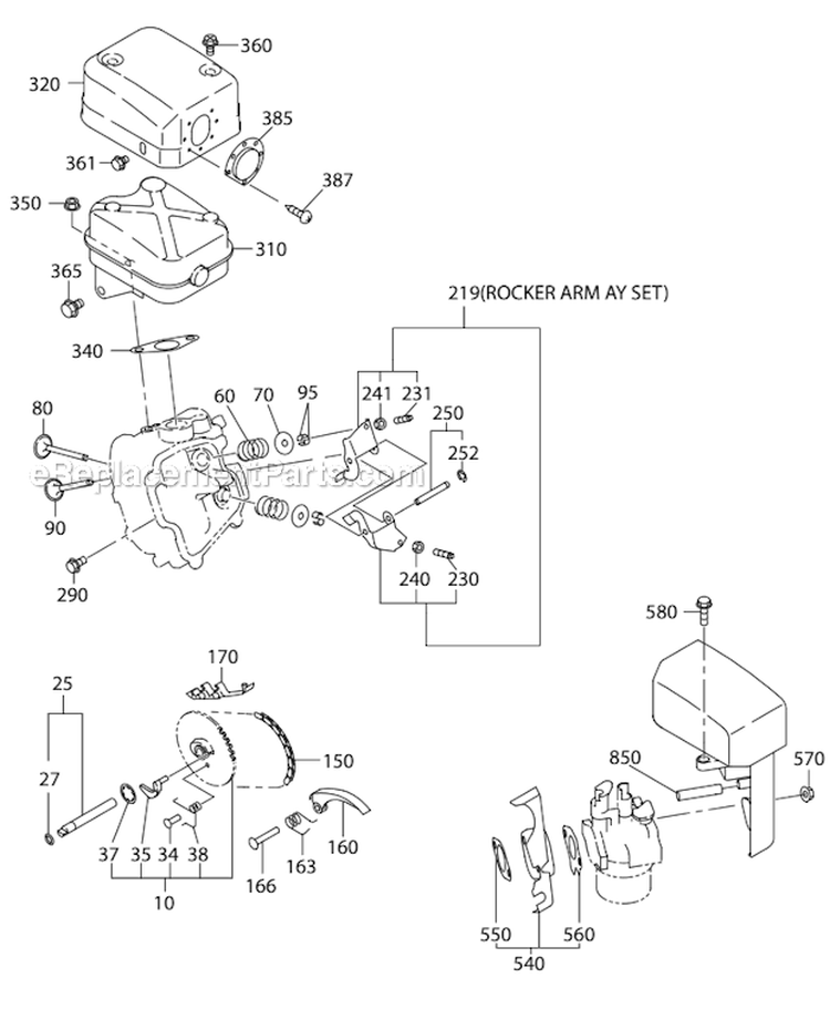 Intake and Exhaust Group Diagram and Parts List for SP170  Subaru Engine