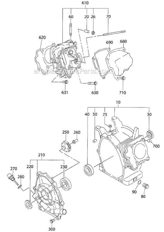 Crankcase_Group Diagram and Parts List for SP210  Subaru Engine