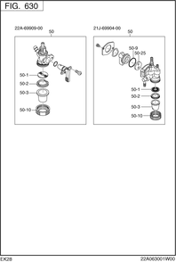 Fuel Lubricant Group Diagram and Parts List for EK280B00000 EK280 Subaru Engine