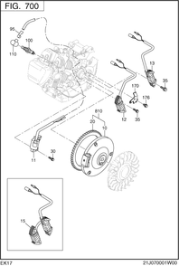 Electric Device Group Diagram and Parts List for EK170BS0010 EK170 Subaru Engine