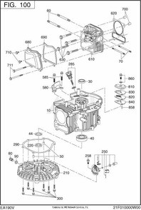 100 Crankcase Diagram and Parts List for EA190V50011  Subaru Engine