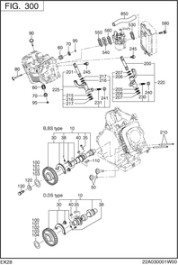 Intake,exhaust Group Diagram and Parts List for EK280B00000 EK280 Subaru Engine