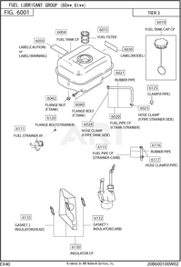 600 Fuel And Lubricant Diagram and Parts List for EX400SE5021  Subaru Engine