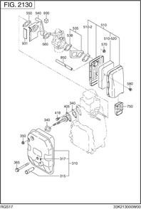 Engine Assembly Diagram and Parts List for RGS17009020 R1100 Subaru Generator