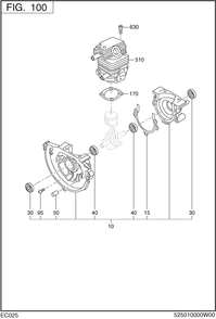 Crankcase Diagram and Parts List for EC025GR5108 EC025 Subaru Engine