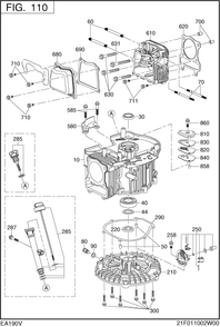 Crank Case Diagram and Parts List for EA190V53010 EA190 Subaru Engine