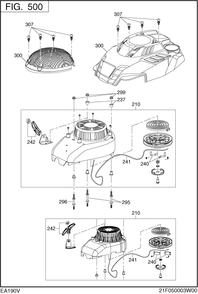 Cooling Starting Diagram and Parts List for EA190V53010 EA190 Subaru Engine