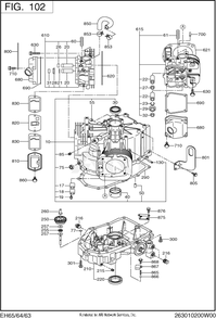 102 Crankcase Diagram and Parts List for EH650VD1010  Subaru Engine