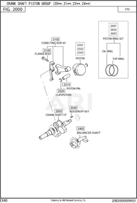 200 Crankshaft Diagram and Parts List for EX400SE5021  Subaru Engine