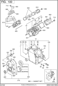 100 Crankcase Diagram and Parts List for EH722DS5171  Subaru Engine
