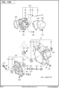 100 Crankcase Diagram and Parts List for EX170DT1030  Subaru Engine