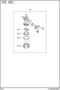 Fuel Lubricant Group Diagram and Parts List for EK170BS0010 EK170 Subaru Engine