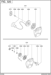 Cooling,starting Diagram and Parts List for EH035VA1202 EH035 Subaru Engine