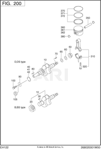 200 Crankshaft Diagram and Parts List for EH122D46530  Subaru Engine