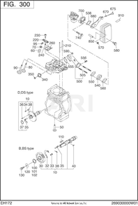 300 Intake And Exhaust Diagram and Parts List for EH172YR0003  Subaru Engine