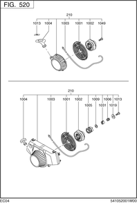 Cooling,starting Diagram and Parts List for EC04EAX0520 EC04E Subaru Engine