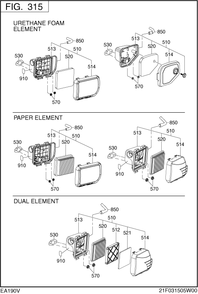 Intake Exhaust Diagram and Parts List for EA190V53010 EA190 Subaru Engine