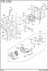 Engine Assembly Diagram and Parts List for RGS17009020 R1100 Subaru Generator