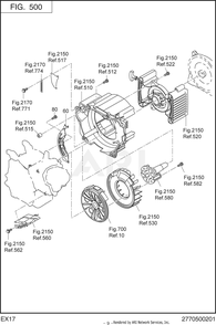 500 Cooling And Starting Diagram and Parts List for RAS28017010  Subaru Generator