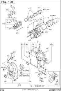 100 Crankcase Diagram and Parts List for EH722DS0441  Subaru Engine