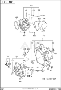 100 Crankcase Diagram and Parts List for EX210D50036  Subaru Engine