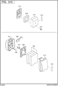 Intake Exhaust Diagram and Parts List for EC025GR5108 EC025 Subaru Engine