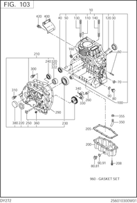 Crankcase Group Diagram and Parts List for DY272YD1030 DY272 Subaru Engine