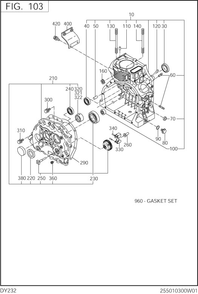 Crankcase Diagram and Parts List for DY232YD1030 DY232 Subaru Engine