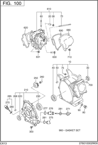 Crank Case Diagram and Parts List for EX130D40036 EX130 Subaru Engine