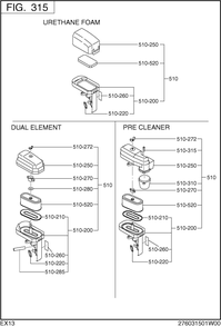 Intake Exhaust Diagram and Parts List for EX130D40036 EX130 Subaru Engine