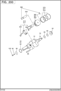 Crank,piston Group Diagram and Parts List for EH722DS0100 EH722 Subaru Engine