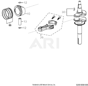 200 Crankshaft Diagram and Parts List for EA190VS5030  Subaru Engine