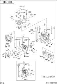 Crankcase Group Diagram and Parts List for ER120D41000 ER120 Subaru Engine